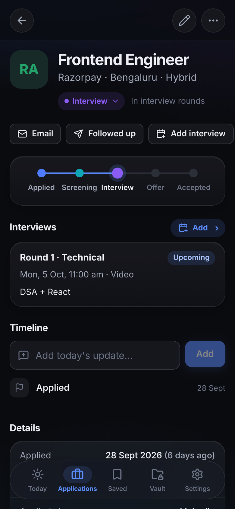 RoleDock — Interview rounds and timeline