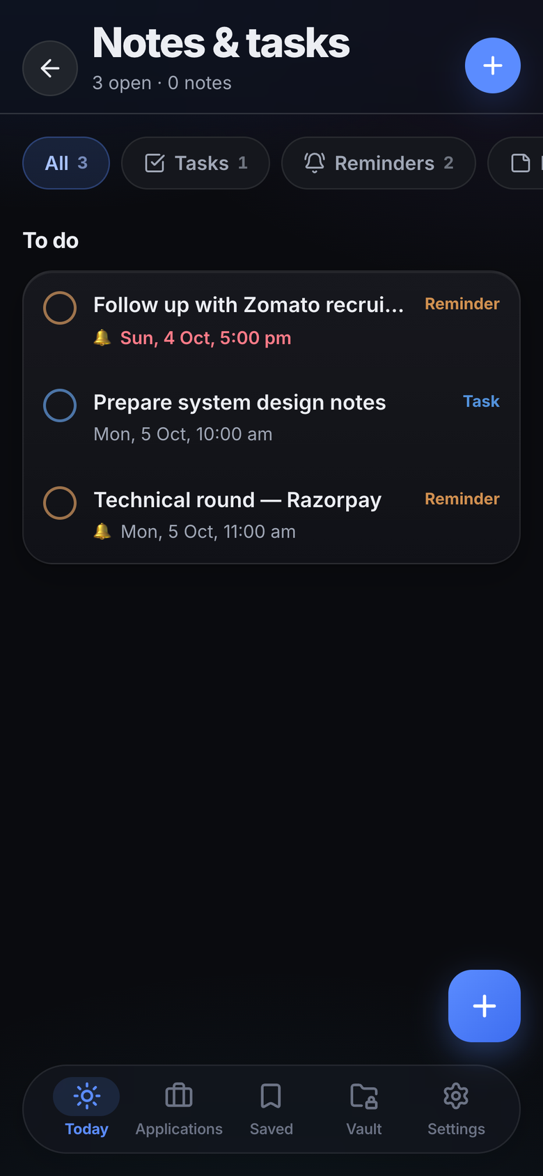 RoleDock — Notes and reminders