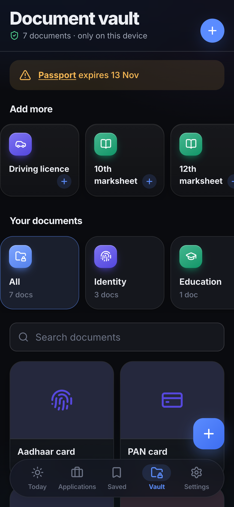 RoleDock — Document vault